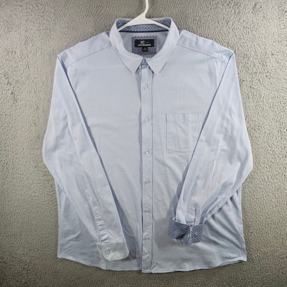 Johnston & Murphy XC Flex‎ Mens XL Blue Micro Check Cotton Button Down Shirt